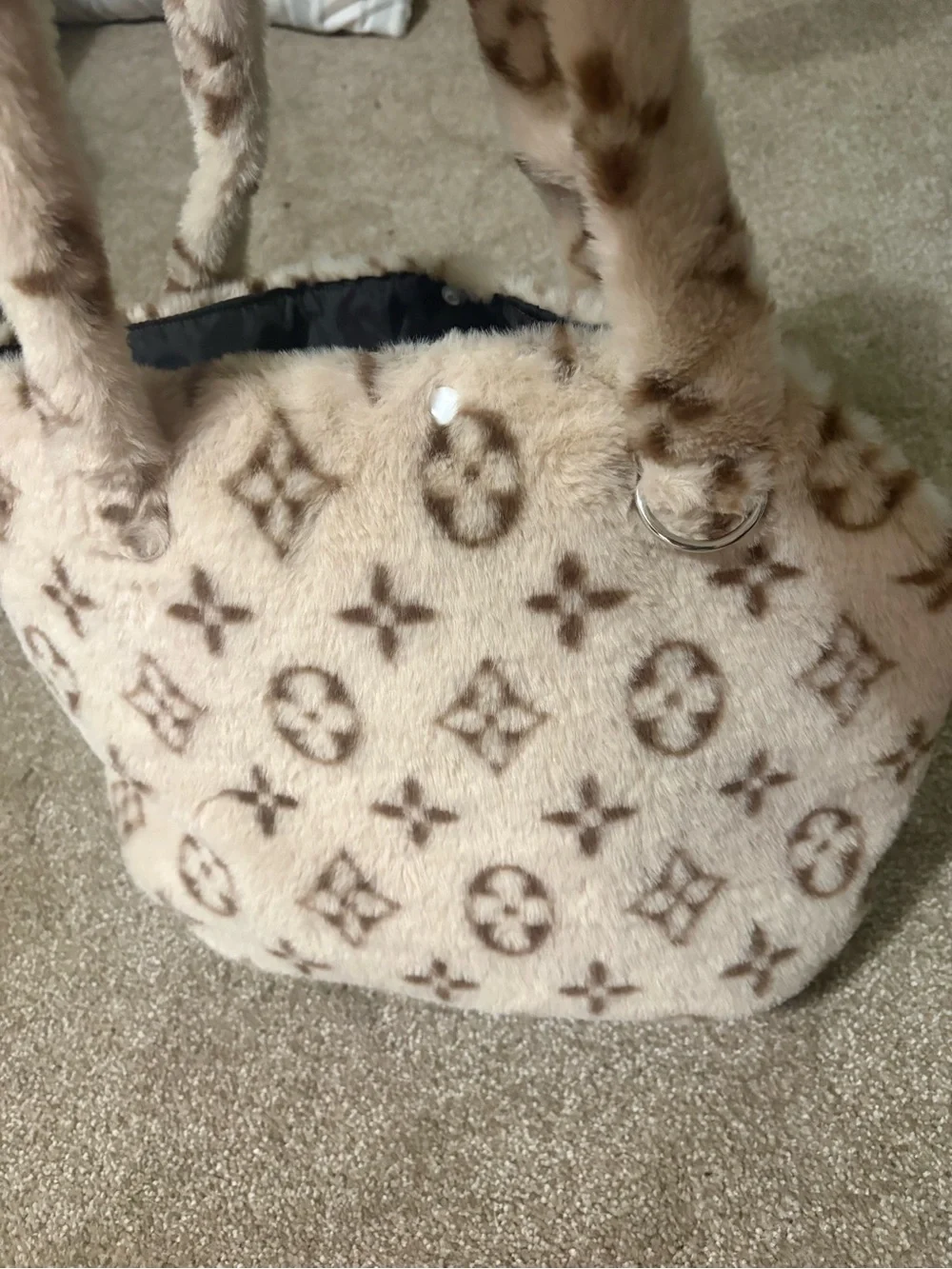 Pet Faux Fur tan Monogram Crossbody Bag